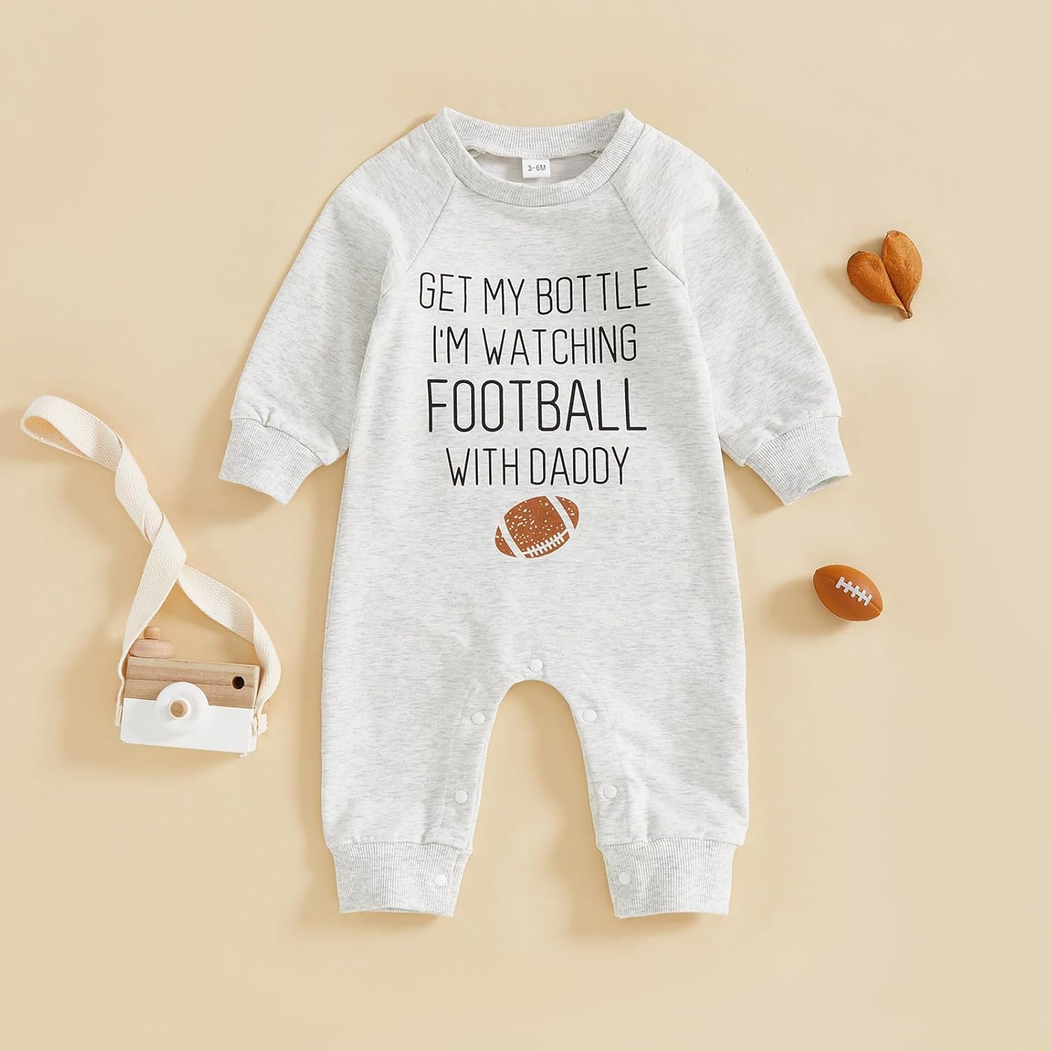 On Sunday We Watch Football With Daddy Newborn Baby Boy Girl Football Outfit Long Sleeve Romper Jumpsuit Fall Clothes - Image 4
