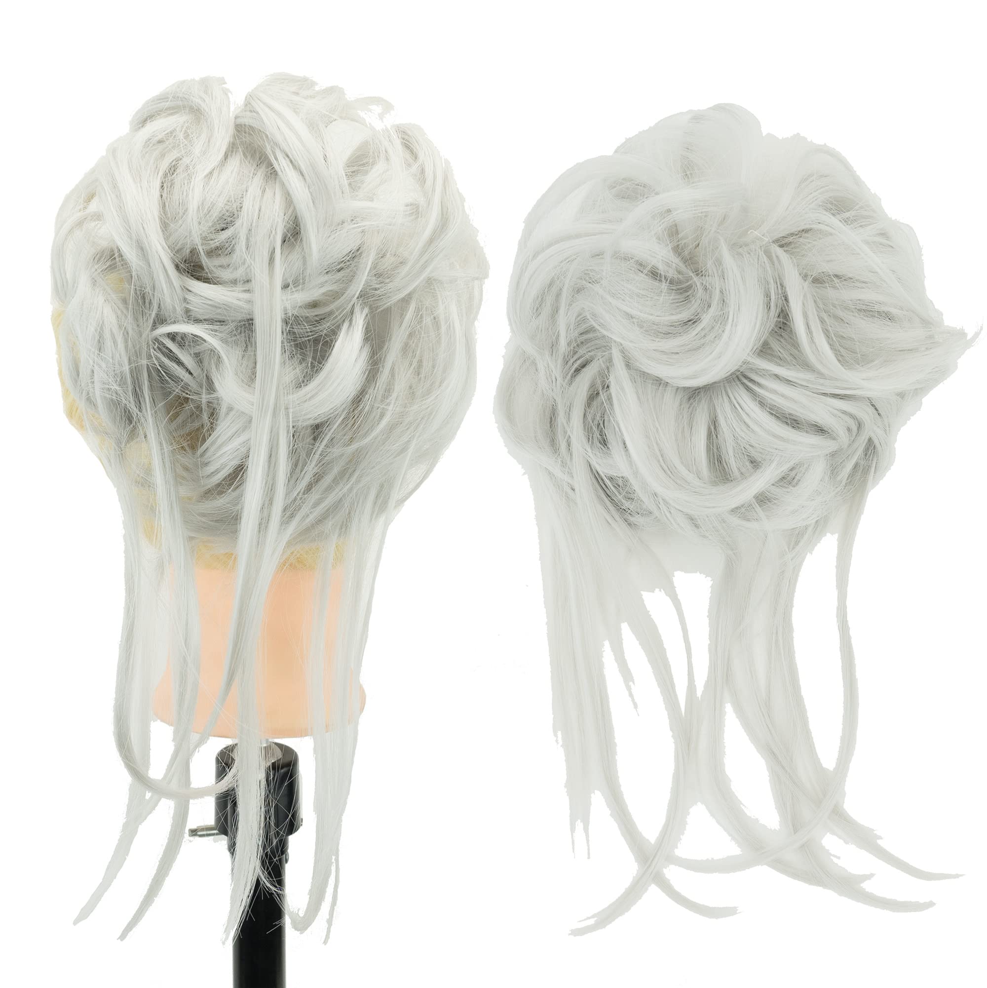 IMISSU 2PCS Messy Hair Bun Piece Updo Long Scrunchies Wrap Ponytail Extension Wavy Hairpieces Chignon Headband (2PCS Light Gray)