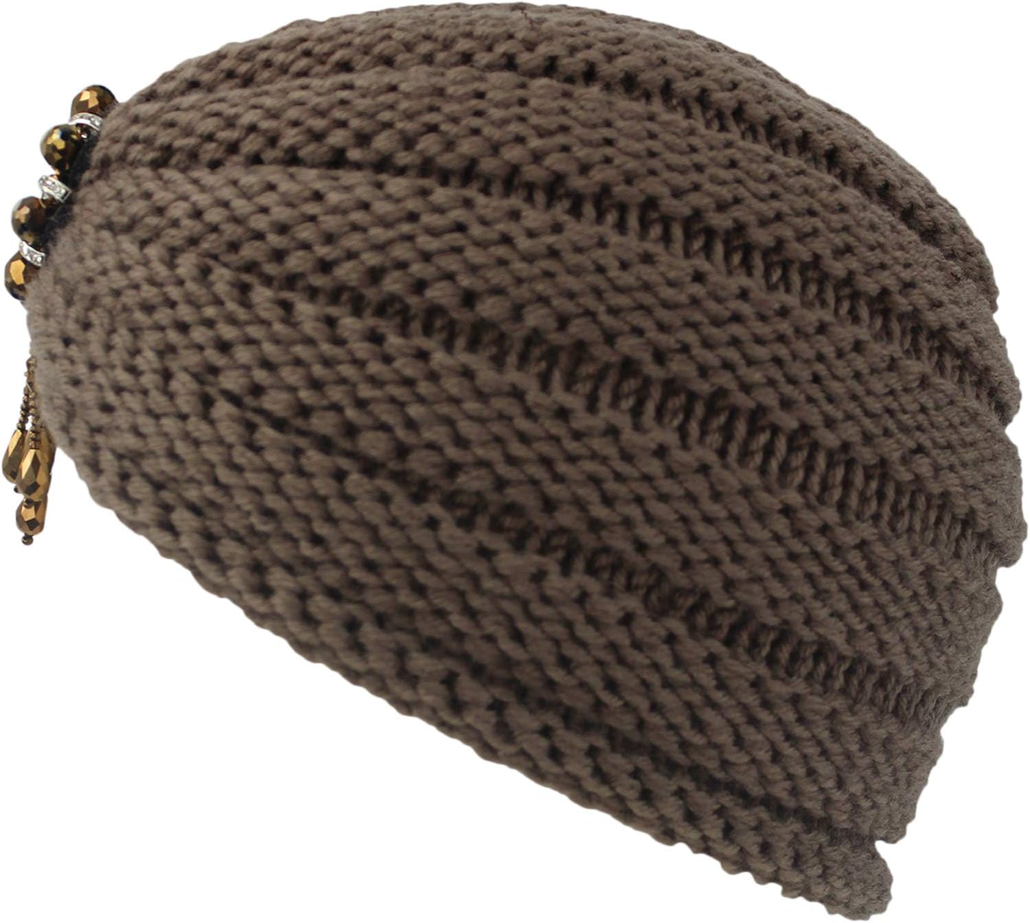 Winter Knit Beaded Dangle Turban Head Wrap