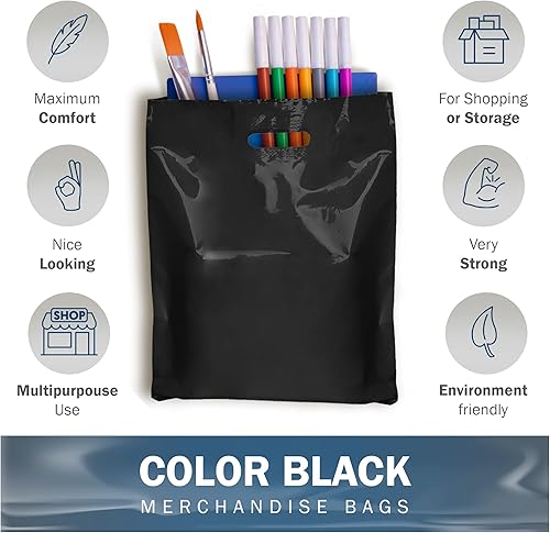 Miniatura 4 de Black Merchandise - Bolsas de plástico para compras, paquete de 200 unidades de 9 x 12 pulgadas con 1.5 mil de grosor, asas troqueladas, perfectas