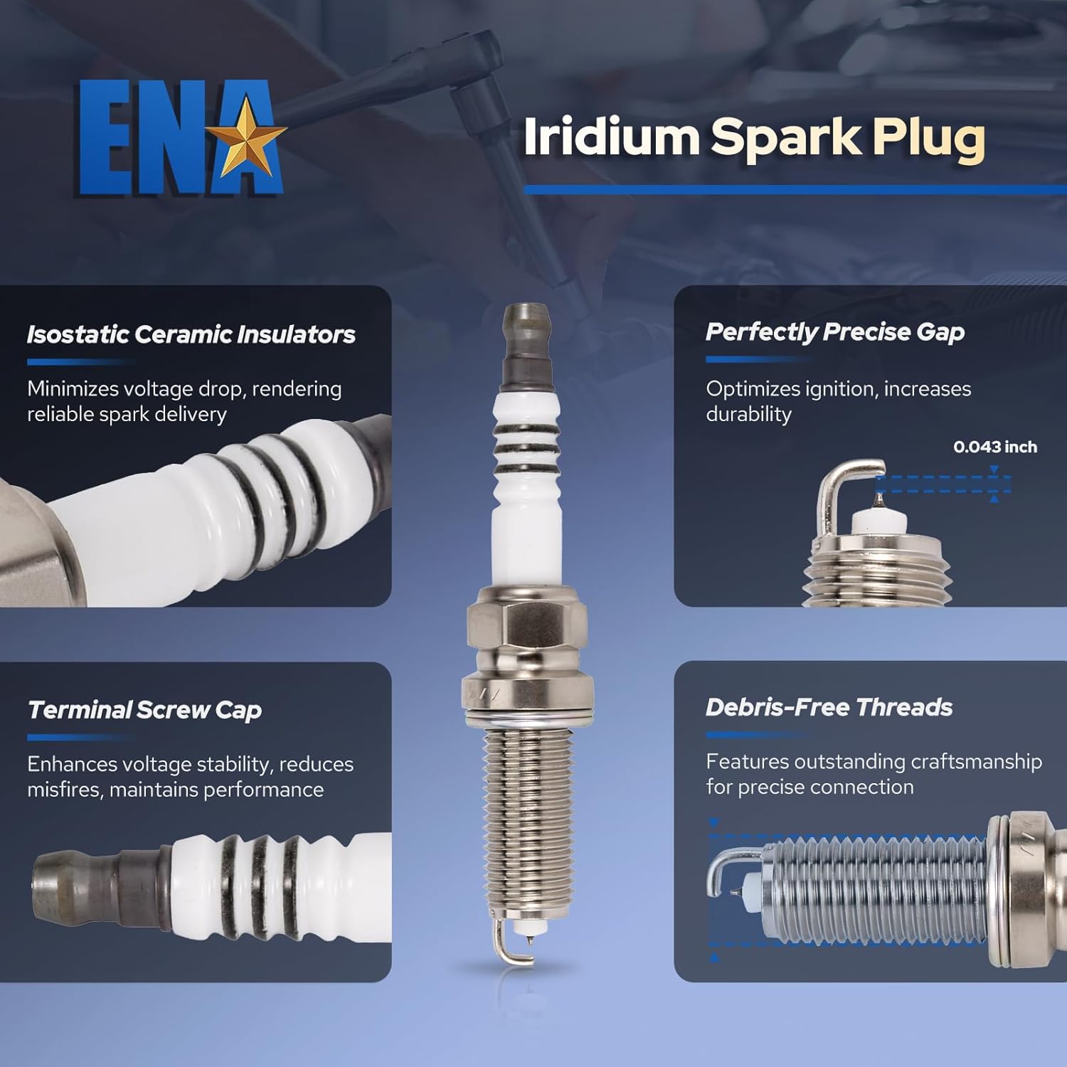 ENA Iridium Spark Plug for XP5683 LKAR7BIX-11S Compatible with Toyota Corolla 2015-2019 Corolla iM 2017-2018 Prius Plug-In 2015 Prius V 2015-2017 Lexus CT200h 2015-2017 Scion iM 2016 1.8L Set of 4