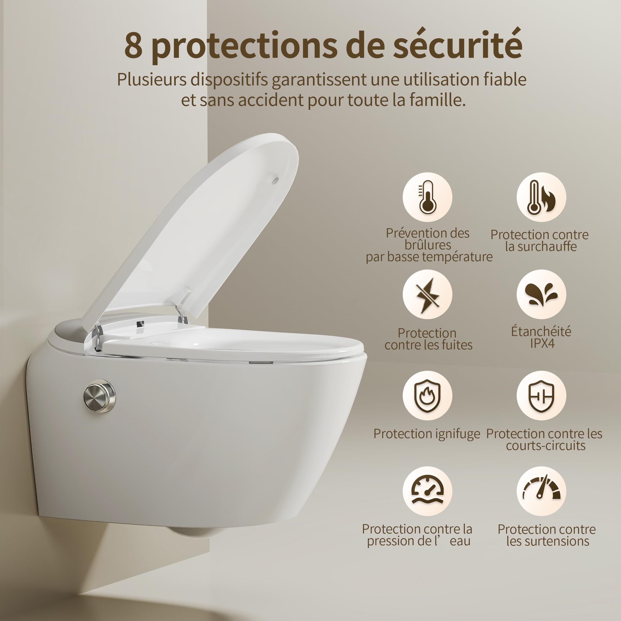 DeerValley Cuvette WC Lavant Suspendu Céramique avec Bâti-Support- Toilette Japonaise Intégrée, Fonction Bidet, Siège Chauffant, Buse Autonettoyante, Chasse Automatique, Télécommande