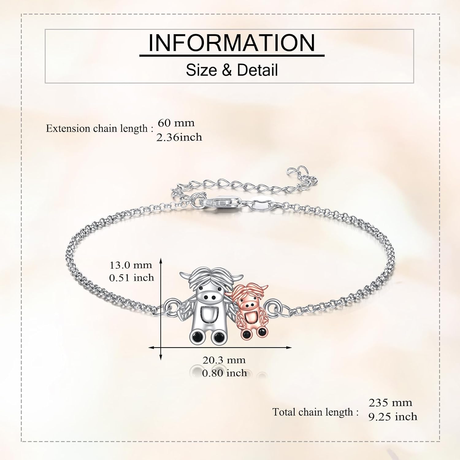 Highland Cow Bracelet 925 Sterling Silver Double Cows Bracelets Cute Animal Jewelry Gifts for Women - Image 5