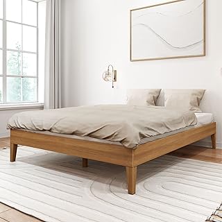 Plank+Beam Solid Wood Platform Bed Frame, Strong Wood Slat Support, No Box Spring Needed, Easy Assembly, Pecan, Queen