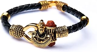 Rudraksha Shiv Om Trishul Damroo Kada for men| Lord Shiva Bahubali Cuff Bracelet for men| Religious Brass Kada | Free size Bracelet For Rakshabandhan | Rakhi for Brother