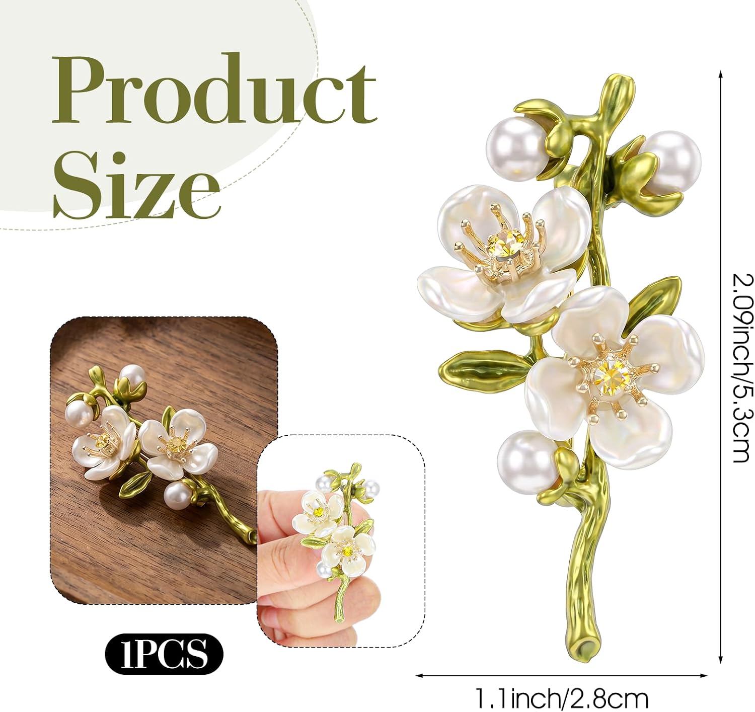 Elegant Pearl Flower Brooches Pin for Women, Green Floral Brooch for Coat Bag, Vintage Pearl Flower Brooches Pin, Dress Accessories, Gift for Woman for Her Birthday