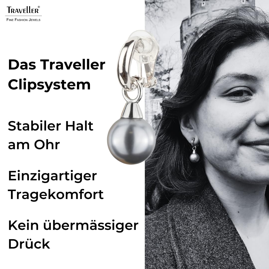 Traveller Orecchini a clip – Gancio – 14 mm perla, Perla