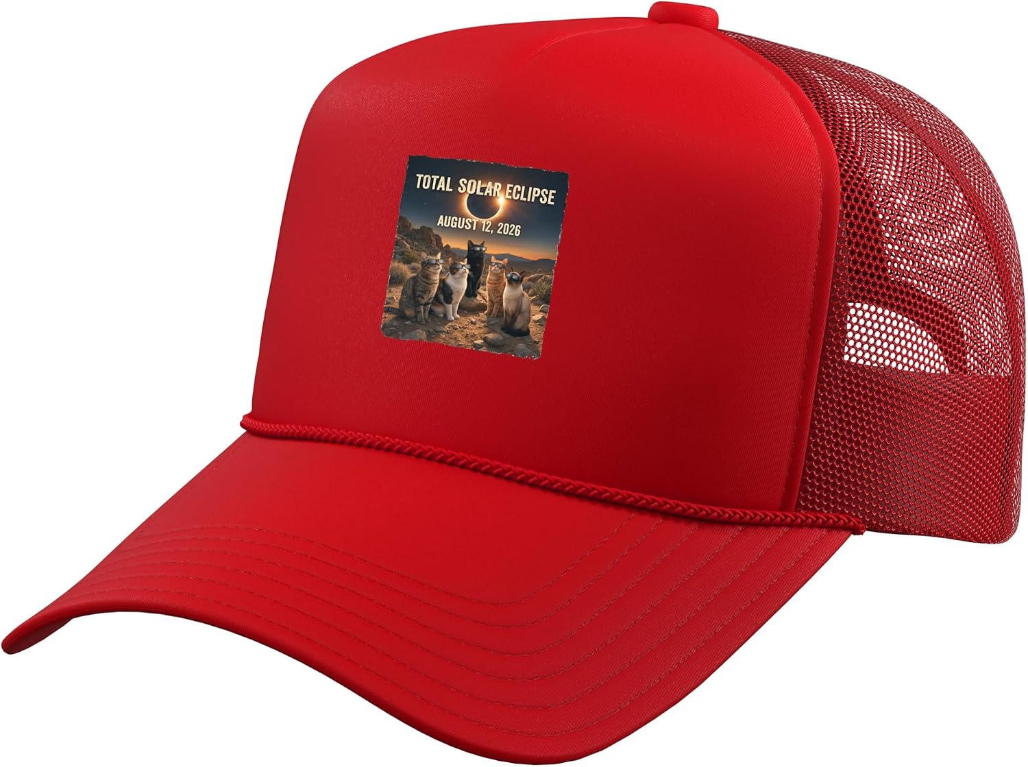 Total Solar Eclipse Cats Sungglasses 2026 August Men Women Trucker Hat with Adjustable Mesh Back