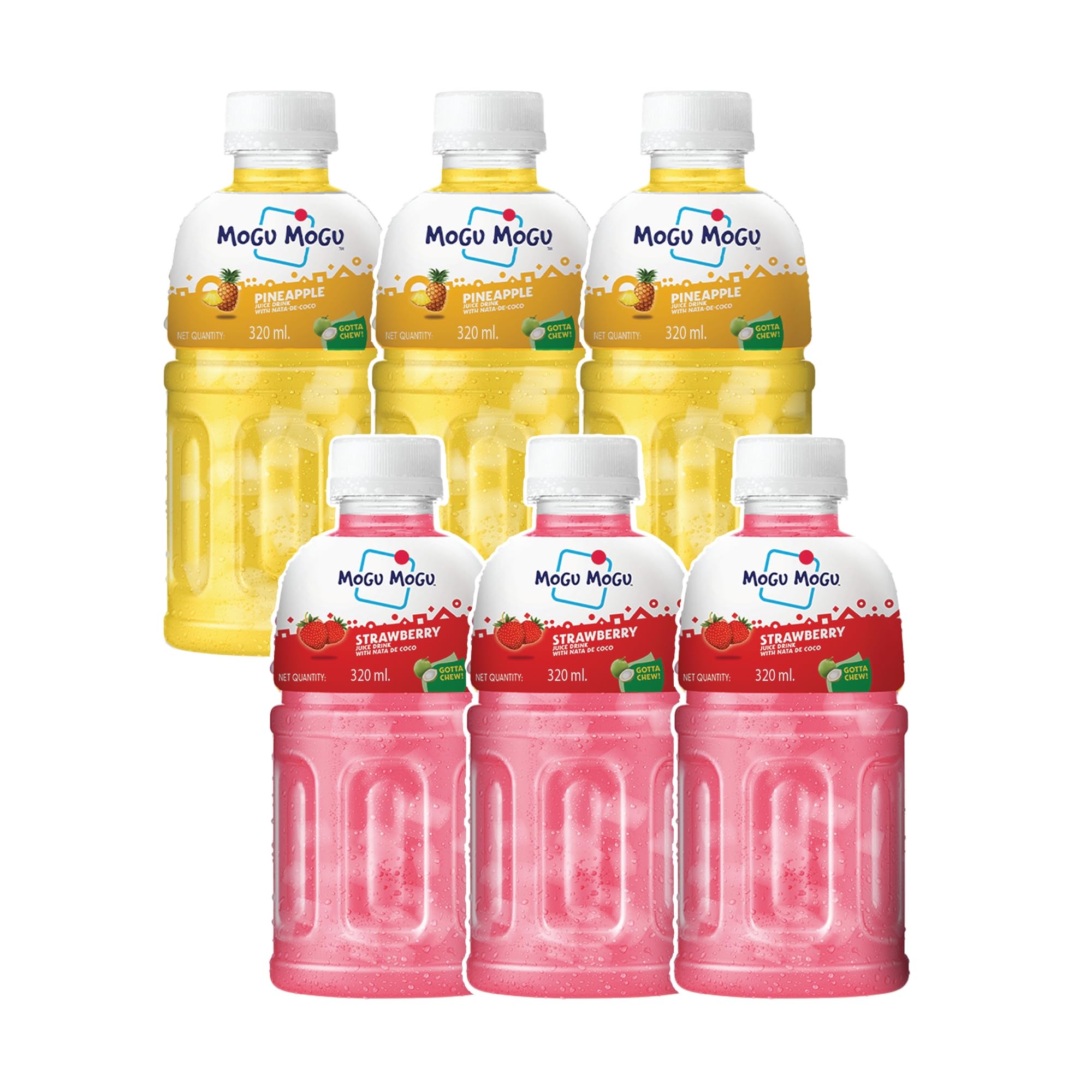 Mogu Mogu Strawberry & Pineapple Juice Drink with Nata de Coco Jelly 320ml (Pack of 6)| Refreshing Tropical Thai-Made Sip & Chew Beverage.