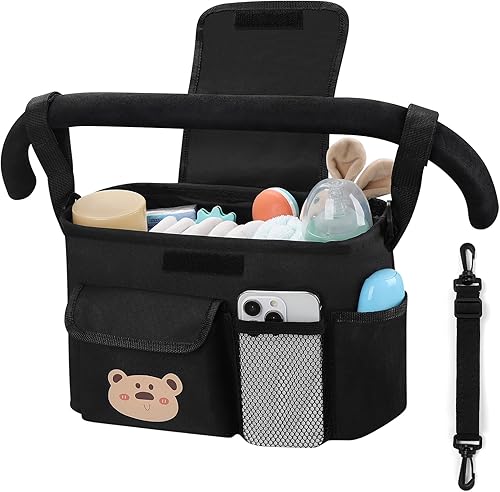 Accmor Organizador universal para cochecito con portavasos y correa para el hombro, organizador de bolsa de cochecito para Uppababy, Baby Jogger,