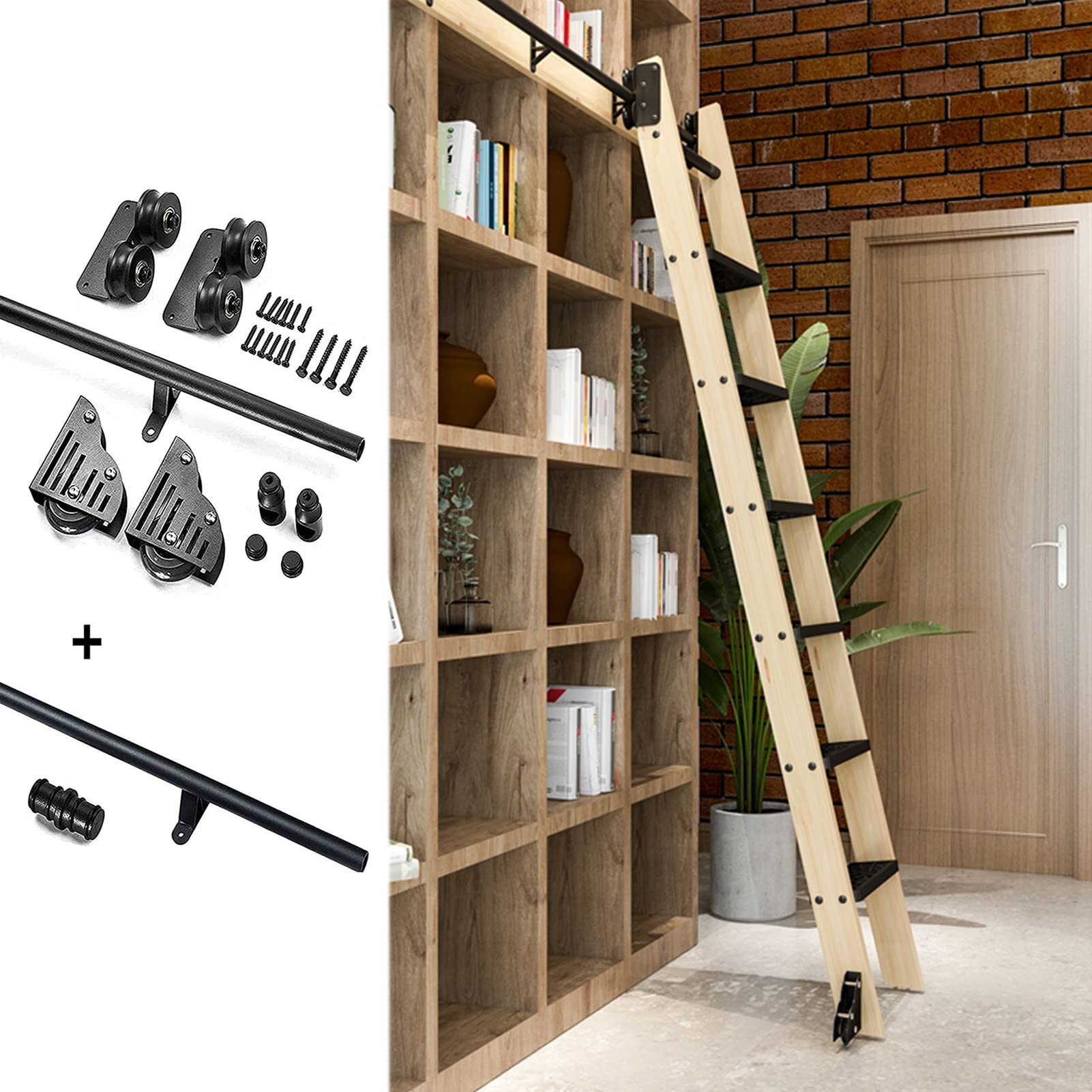 Riel de Escalera corrediza Herrajes para Puertas de Granero corredizas Kit de rieles corredizos Herrajes para Puertas de Madera corredizas Kit de clóset Sistema de rieles de Escalera rodante