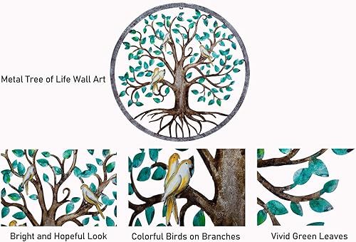 Miniatura 3 de CHINDEUISYUT Árbol de la vida - Arte de pared de metal para decoración de pared, árbol de la vida, grande, redondo, para colgar en la pared, para