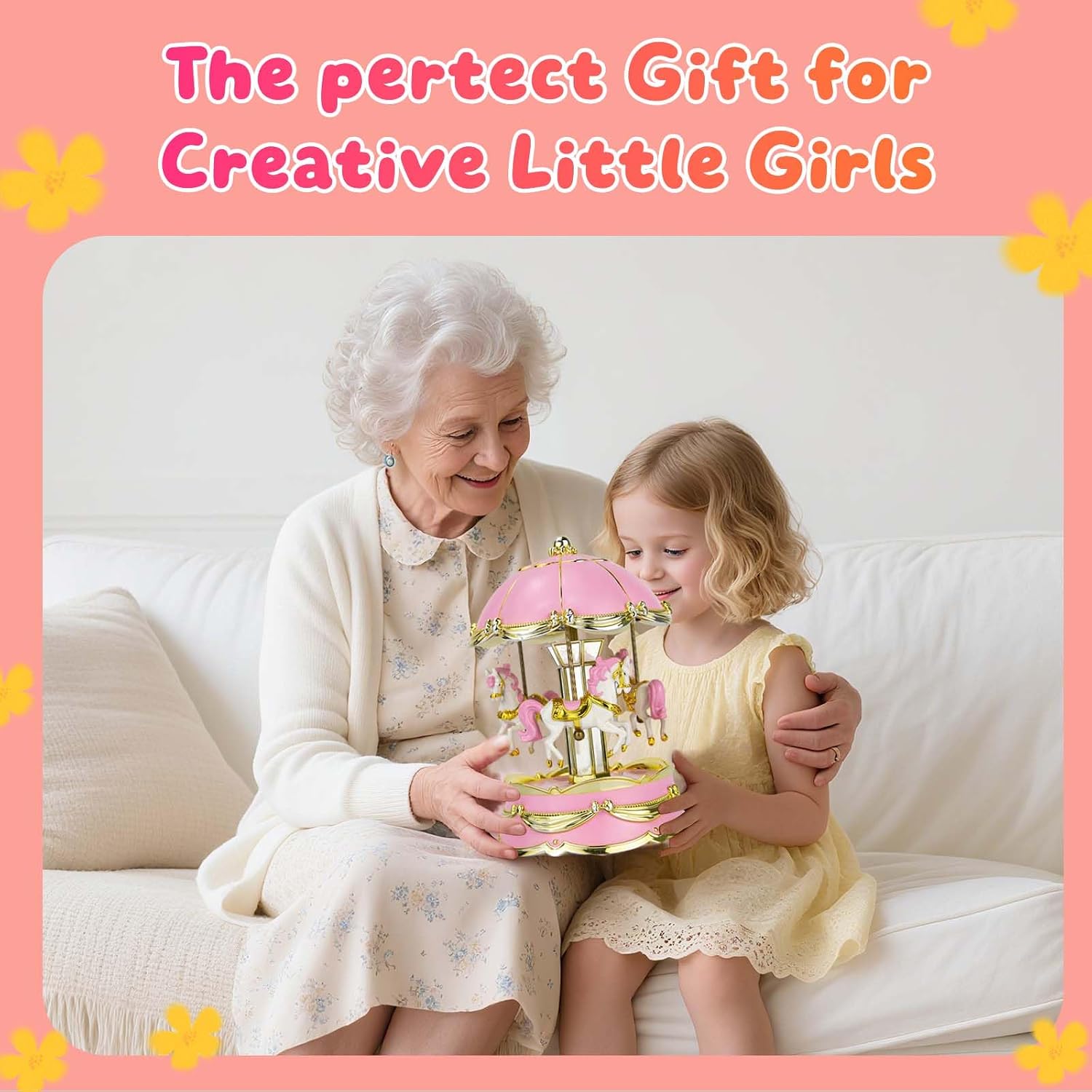 Handcrafted Carousel Music Box with Colorful Lights, Elegant Rotating Merry-Go-Round Unicorn Musical Boxes Plays You are My Sunshine, for Women Girls on Christmas Birthdays Weddings