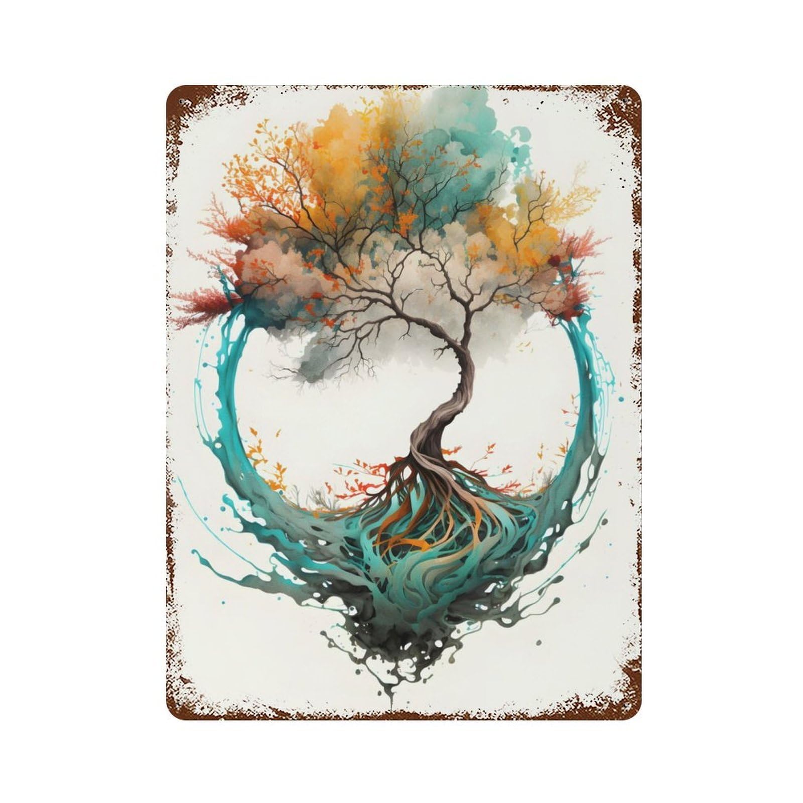 Watercolors Tree 15.7"x11.8" Vintage Rust Metal Sign, Shabby Chic Decor for Garage, Bar And Workshop Decor