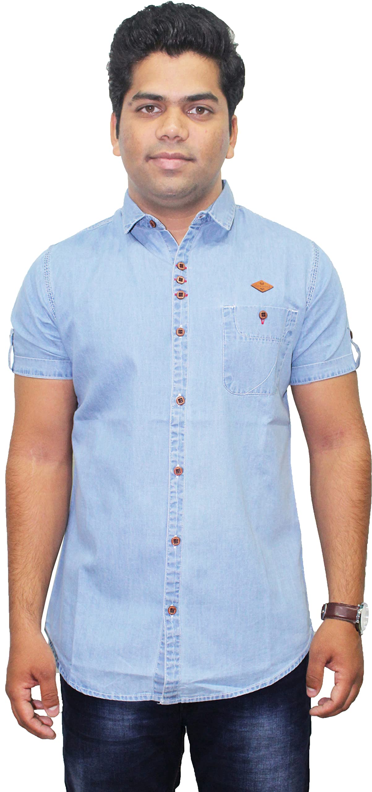Kuons AvenueMen's Half Sleeve Casual Denim Shirt | Jeans Shirt for Men