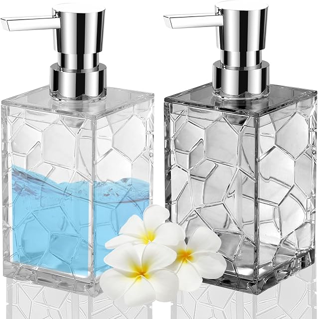 2 Pack Soap Dispenser 12Oz Liquid Lotion Hand Dispensers with Pump Reusable for Bathroom, Countertop, Kitchen, Laundry Room - 1Grey, 1 Clear