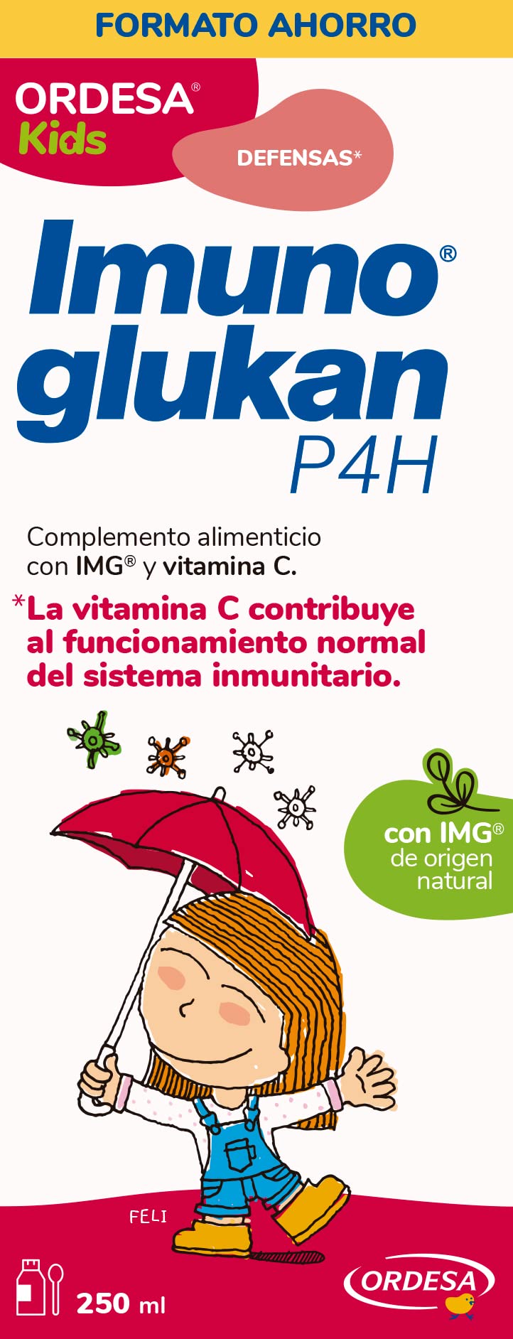 Imunoglukan P4H Jarabe 250ml | 250ml | Complemento Alimenticio con Vitamina C para Fortalecer las Defensas de Niños para los más Pequeños y Adultos