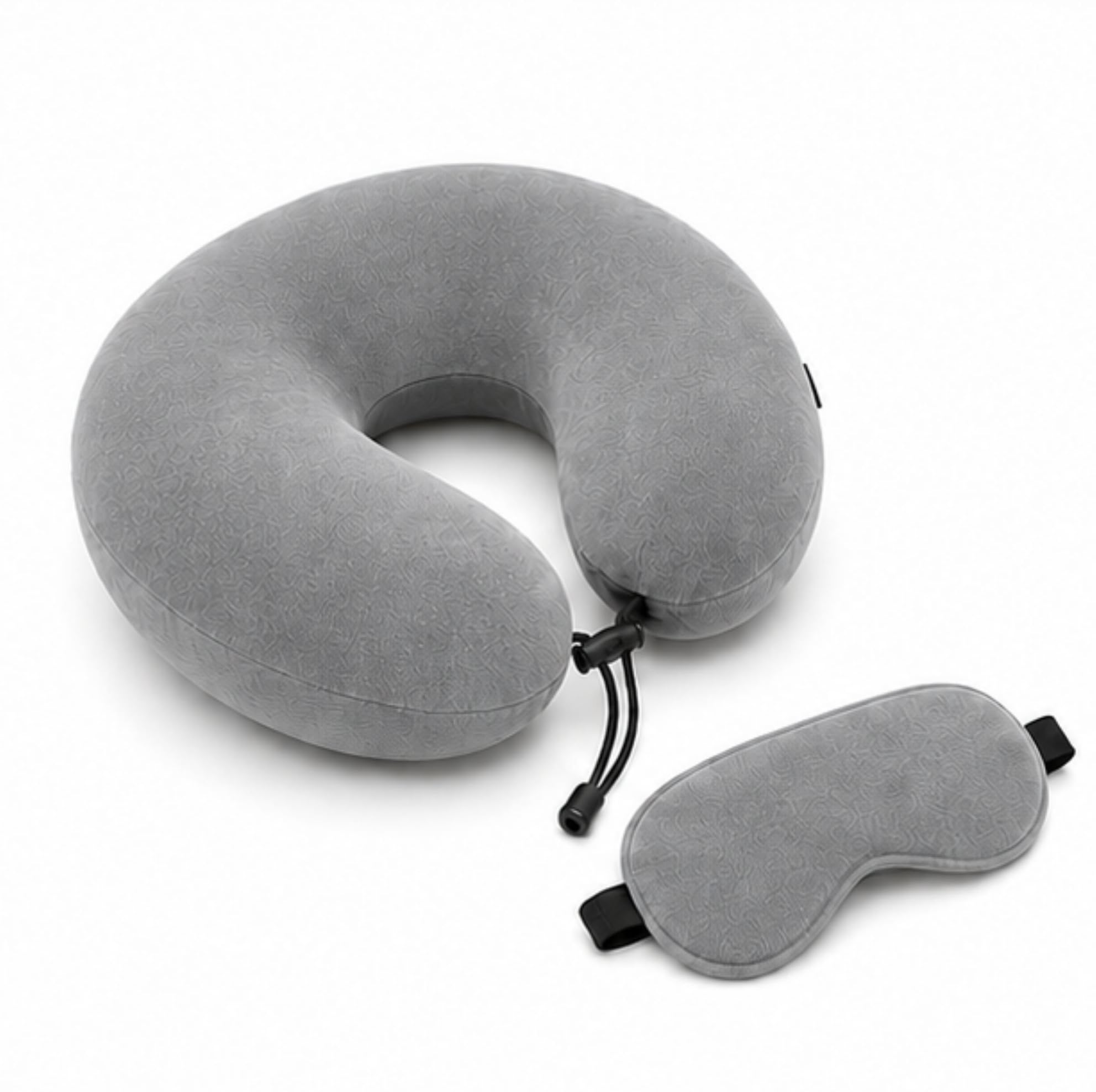 Govind Enterprises Travel Neck Pillow with Matching Eye Mask | Adjustable Thread Lock U Shape Neck Cushion | Soft Thread Fabric & Neck Pillow for Traveling Set (Black) (Gray)-image-9