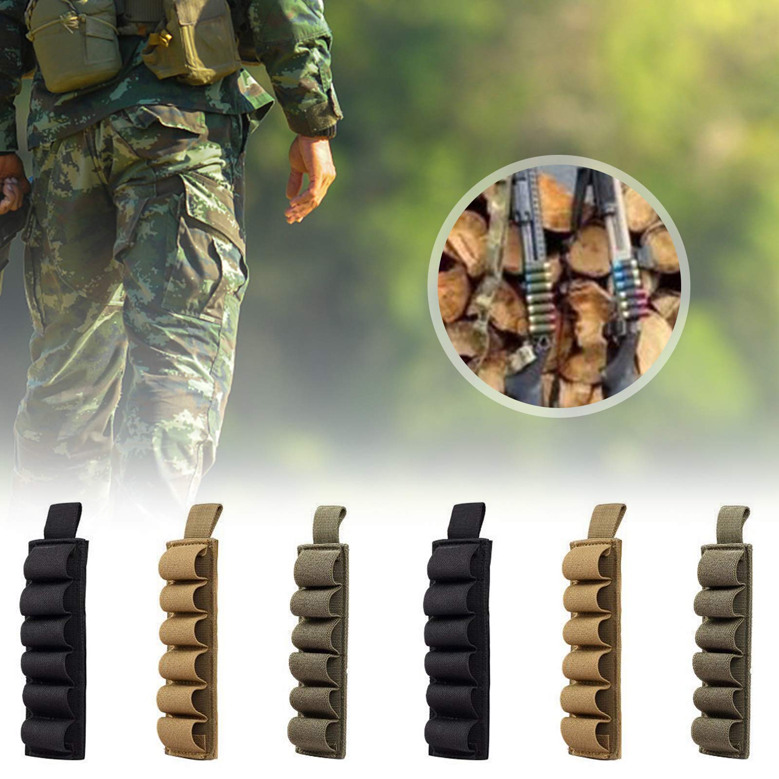 Porta cartucce per Fucili - Porta cartucce per Munizioni 6 Rotondi - Porta Munizioni tattico in Nylon con Strisce adesive per cartucce per Fucili Airsoft(Black)