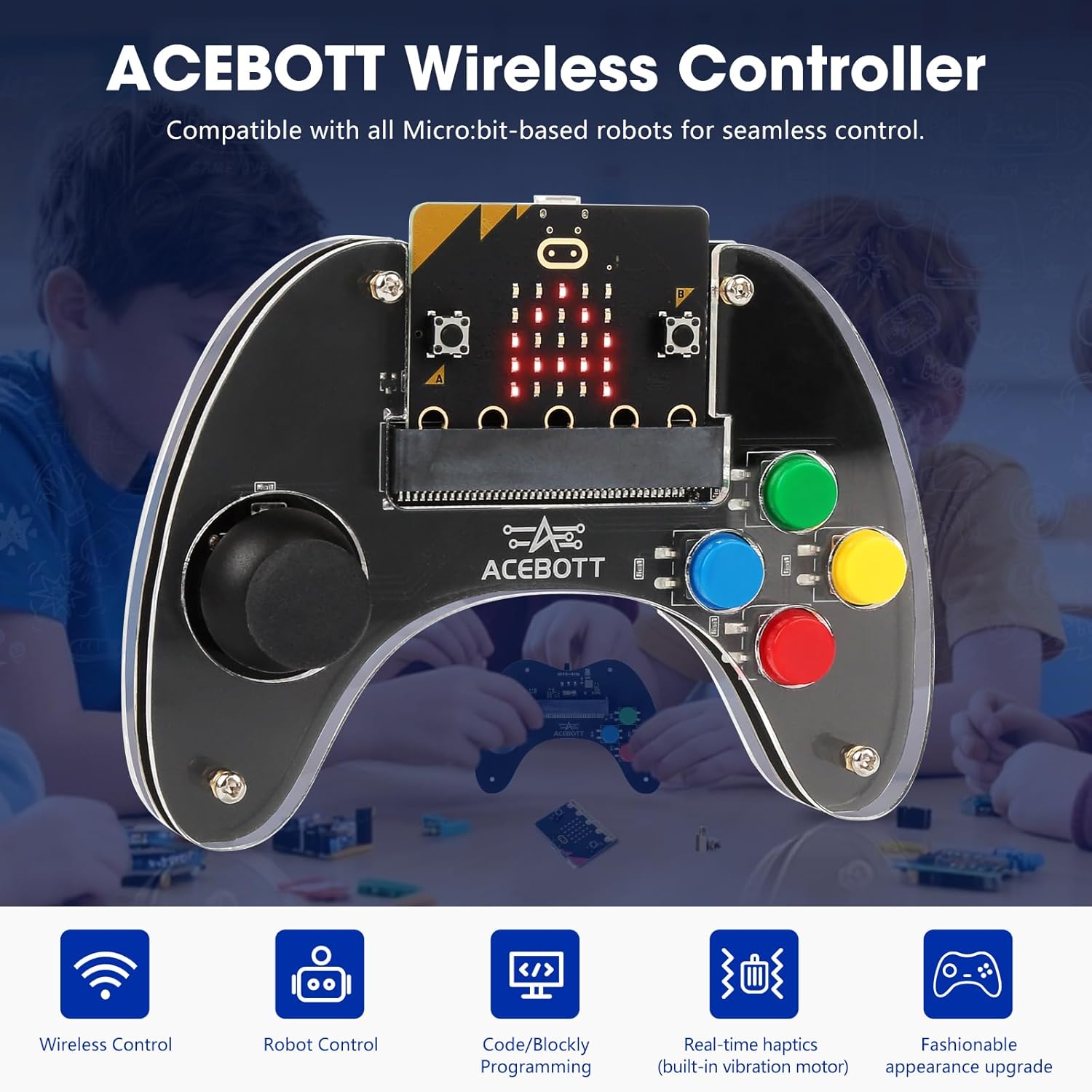 ACEBOTT Wireless Controller for Micro:bit Kit, STEM Kit Coding Robot kit Compatible With Makecode, Remote Control for Programming Learning, Gifts for Kids and Teens(Included Micro:Bit)