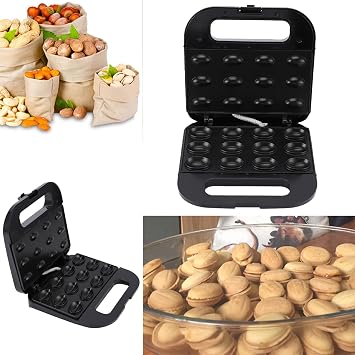 Walnut Cookie Maker, Electric Nonstick 12 Cavity Fast Baking Machine for Home Parties Aluminum Phenolic Plastic US Plug 110V 750W 21 x 21 x 7.5 cm 1 Piece