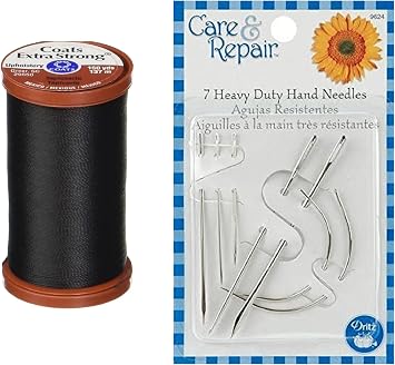 Coats & Clark Inc, Coats & Clark Extra Strong Upholstery Thread, 150 Yds, S964, Black Bundle with Dritz Assorted Heavy Duty Hand Needles 7 Ct
