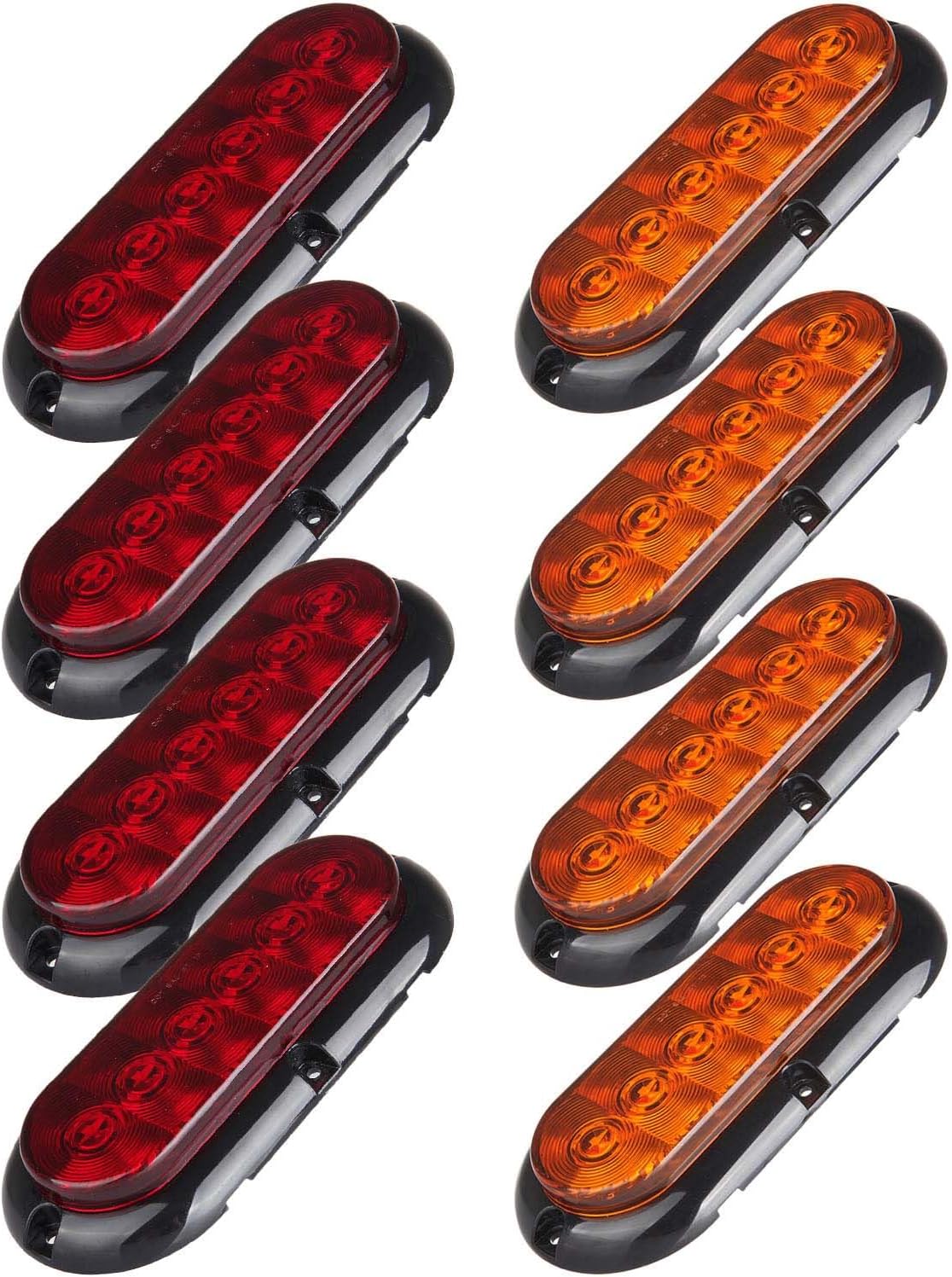 cciyu 8x Amber+Red 6" Oval Trailer Tail Lights 6 Inch Oval Stop Turn Tail Brake Light DOT Certified Marker Lights Waterproof Stop Brake Turn Trailer Lights for RV Truck Boat Trailer Waterproof