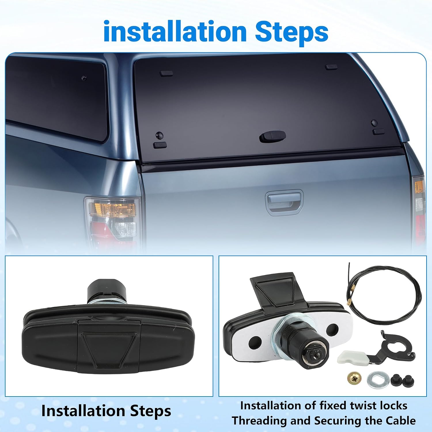 113436 Twist Handle Kit for Leer 100XQ 100XL 100XR TSC700 Truck Caps Tonneau Covers Lock with Handle Body + Latch Cables + 2 Keys Replace# 113436-100XQ