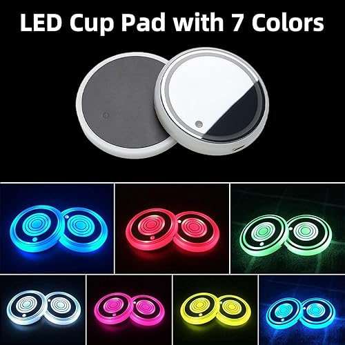 Miniatura 2 de Luces LED para portavasos de automóvil, 7 colores cambiantes, alfombrilla de carga USB, almohadilla impermeable para tazas, lámpara LED de atmósfera