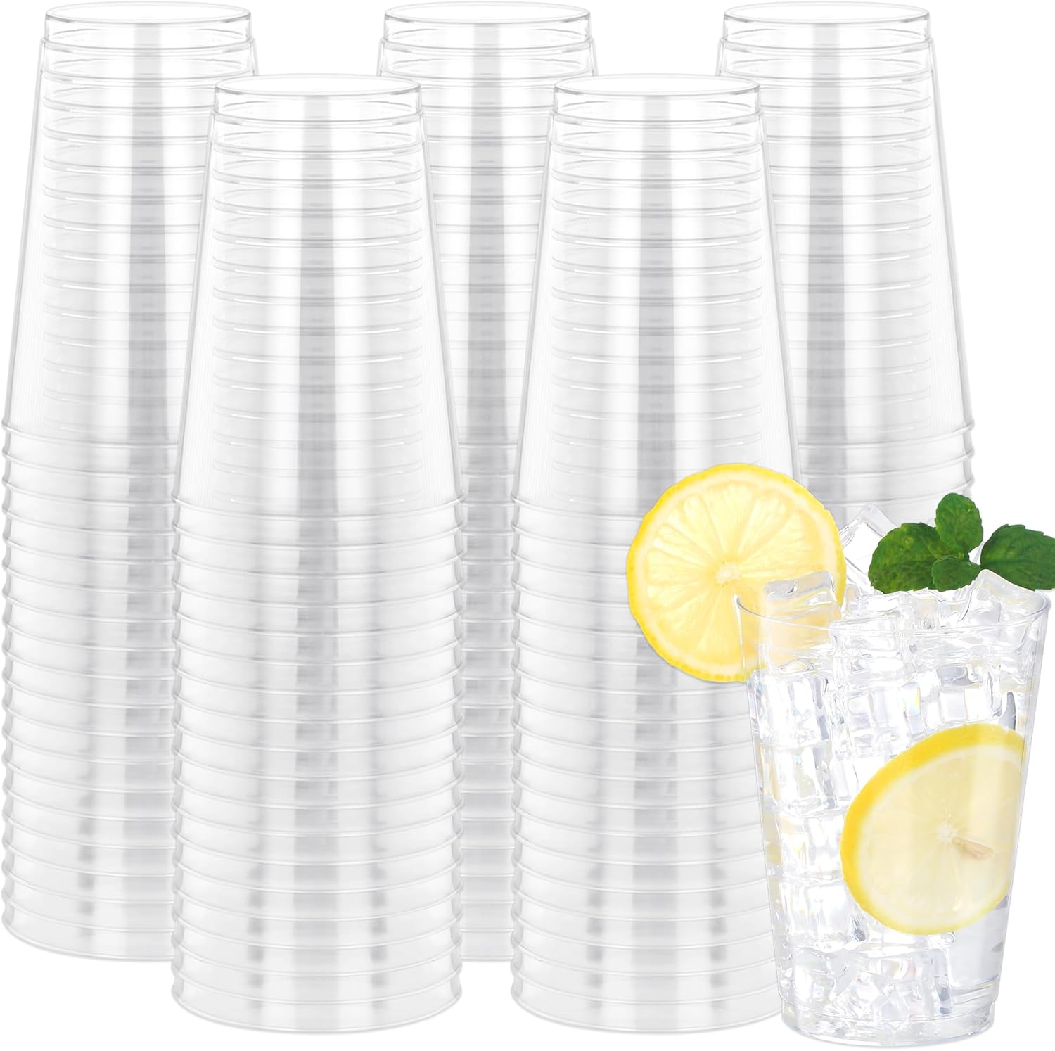 12 oz Clear Plastic Cups,100 Pack Disposable Heavy-duty Clear Cup,Durable Plastic Cups Tumblers for Wedding, Parties,Thanksgiving,Christmas