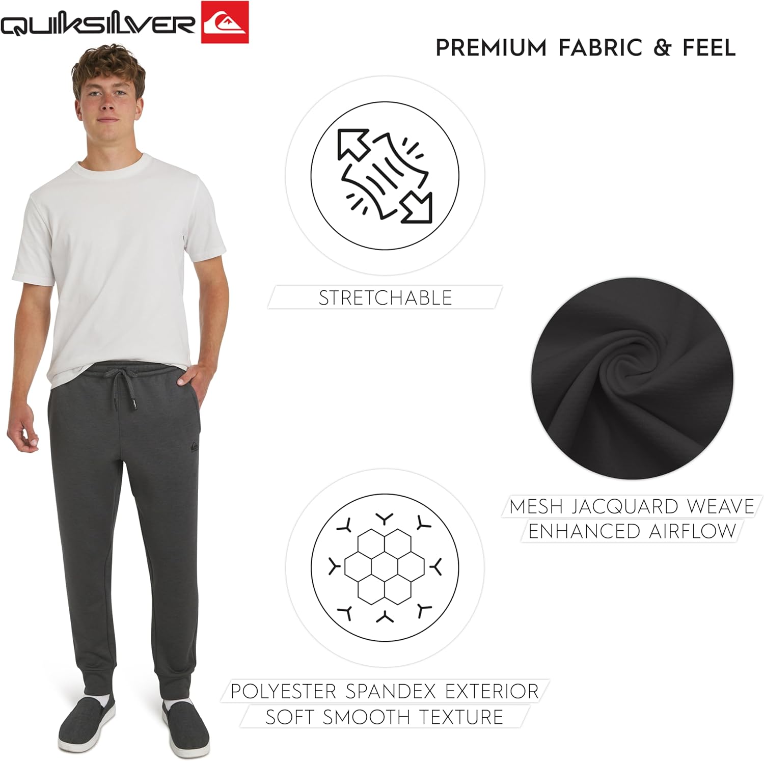 Quiksilver Mens Regular Fit Active Performance Heavyweight Jacquard Mesh and Polar Fleece Jogger Pants - Image 5