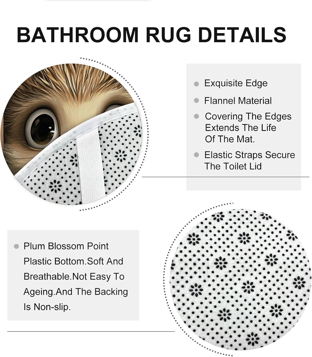 4PCS Spring Fun Hedgehog Bathroom Sets, Bath Accessory with Non-Slip Rug, U Shape and Toilet Lid Cover Mat, Rustic Wood Farmhouse Kids Bathroom Decor-72''x72''