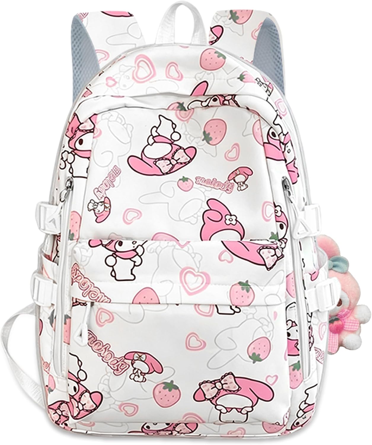 Roffatide Anime Girls School Backpack Cartoon All Over Print Casual Student Backpack Laptop Backpack Bike Travel Hiking Rucksack Daypack Pink (With Cute Pendant)