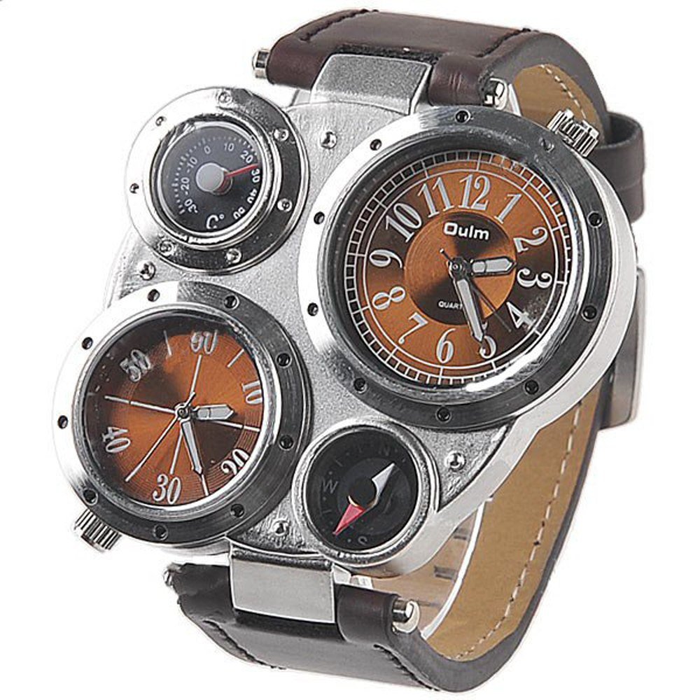 EZSKIDKA (OULM) Stylish Quartz Wrist Watch Timepiece with Compass Thermometer Second Indicator for Male Men SWMN-99782 Brown