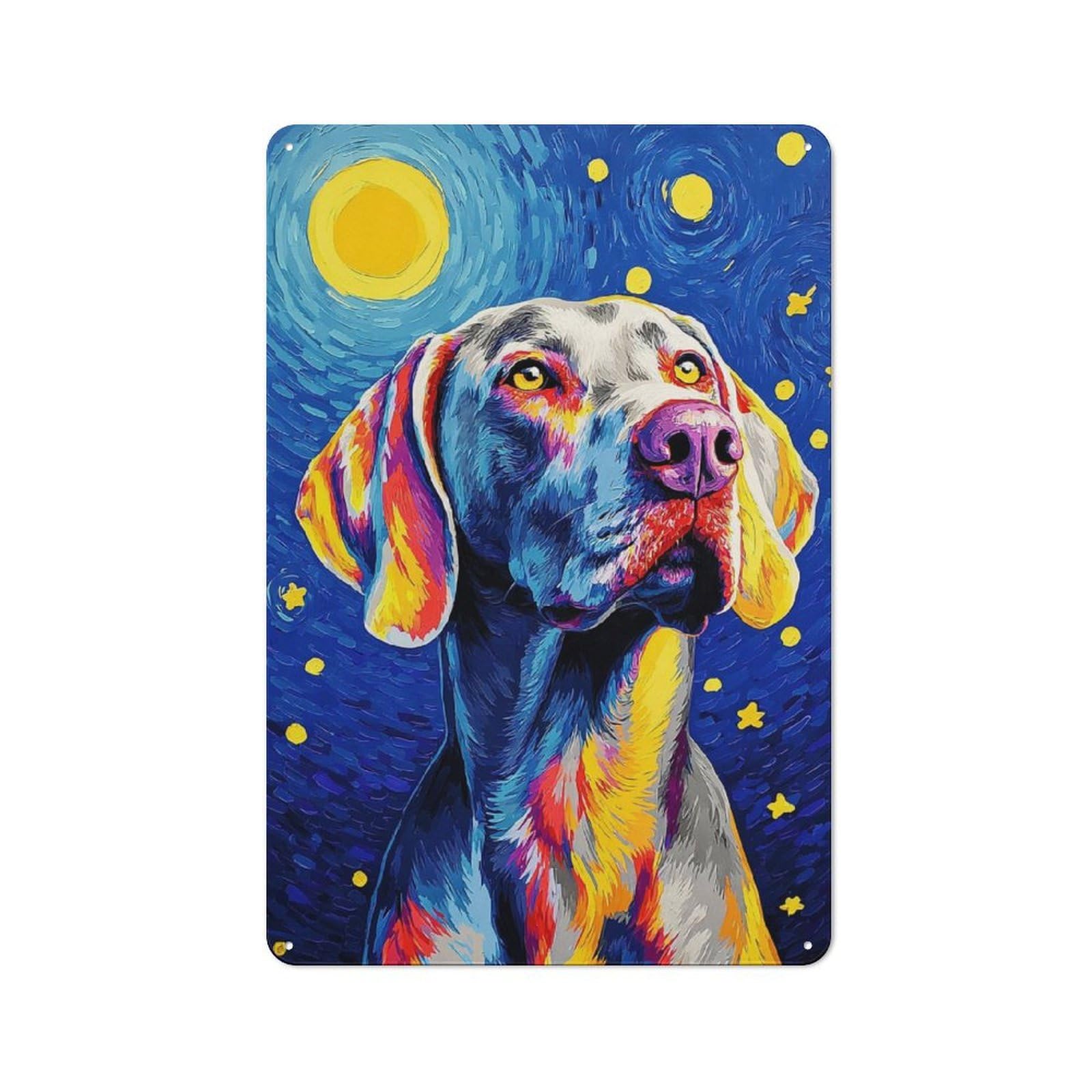 Junmoney Starry Night Dog Portrait -2 Industrial-Style Tin Sign 30X20cm For Café Or Home Bar, For Cooler-Month Interiors With Industrial Character