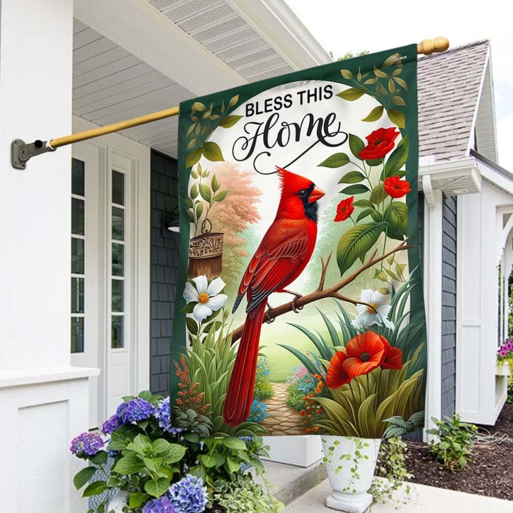 American Flag-Cardinal Bless This Home Flag MLN2804F, House Flag (29.5" x 39.5")-USA Flags Premium Polyester-Decorative Indoor Outdoor Flag