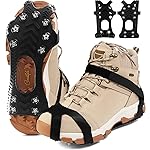 11 Spikes Crampons, Upgraded Version Stainless Steel Anti-Slip, Ice Cleats Traction Grips for Hiking Shoes and Boots, Safe Protect for Hiking Fishing Mountaineering Walking,Black,Large