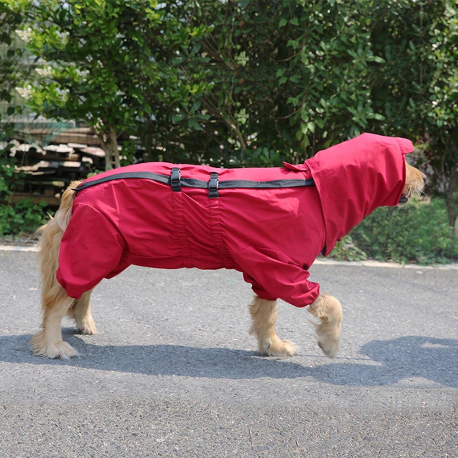 Dog Raincoat Waterproof Dog Coat Jacket Dog Raincoats with Legs with Hood with Built in Harness Large Breed Pet Poncho 4 Legged Shrink Buckle Design Adjustable Size (26,red)