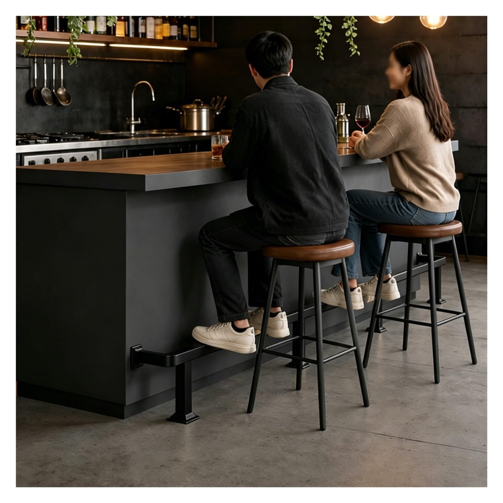 ZJKXJH Home Bar Foot Rail Kit, Under Counter Footrest Bar with Installation Hardware, Floor Mounted Foot Support Bar for Home/Commercial Use(Black,60cm/2ft)