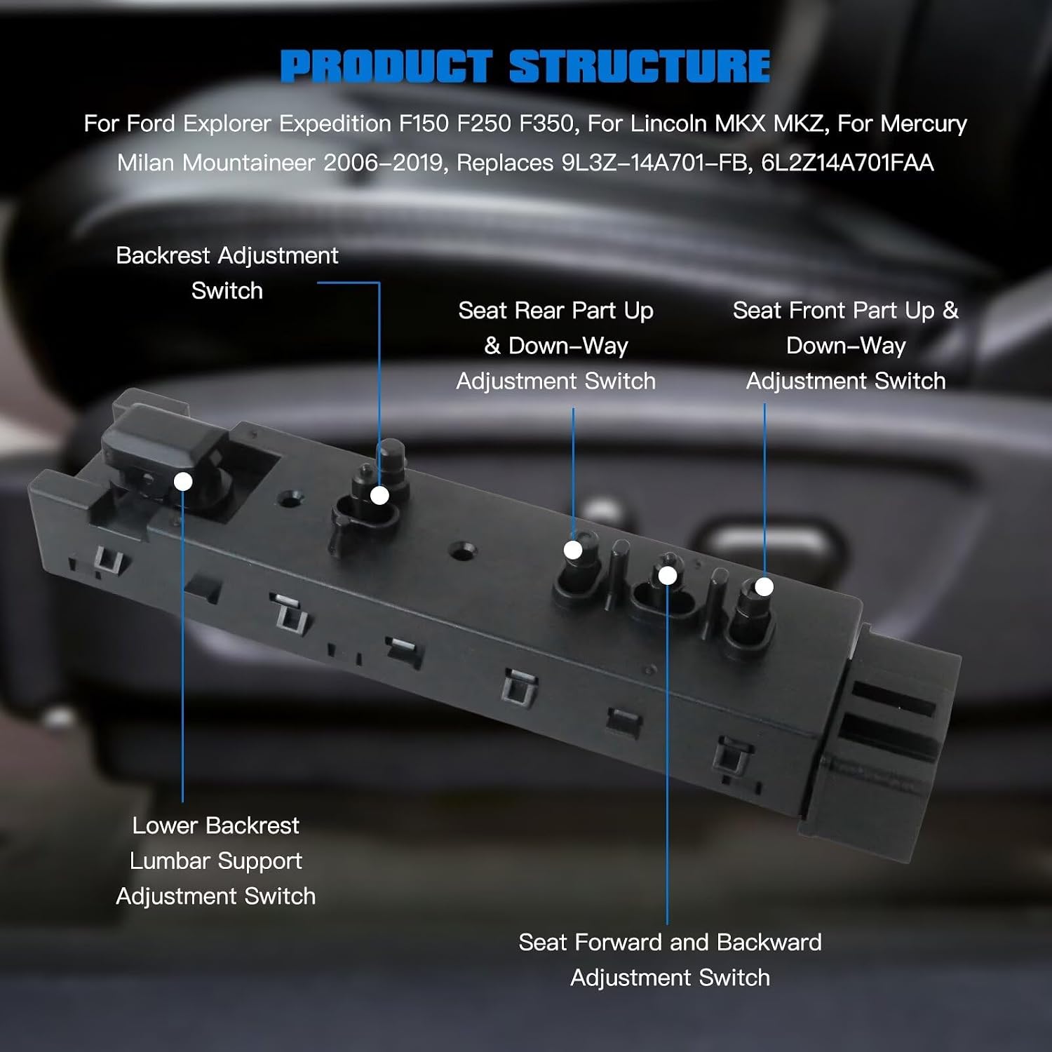 Front Left Driver Side Power Seat Switch Fit for 2013-2018 Ford C-Max/Escape