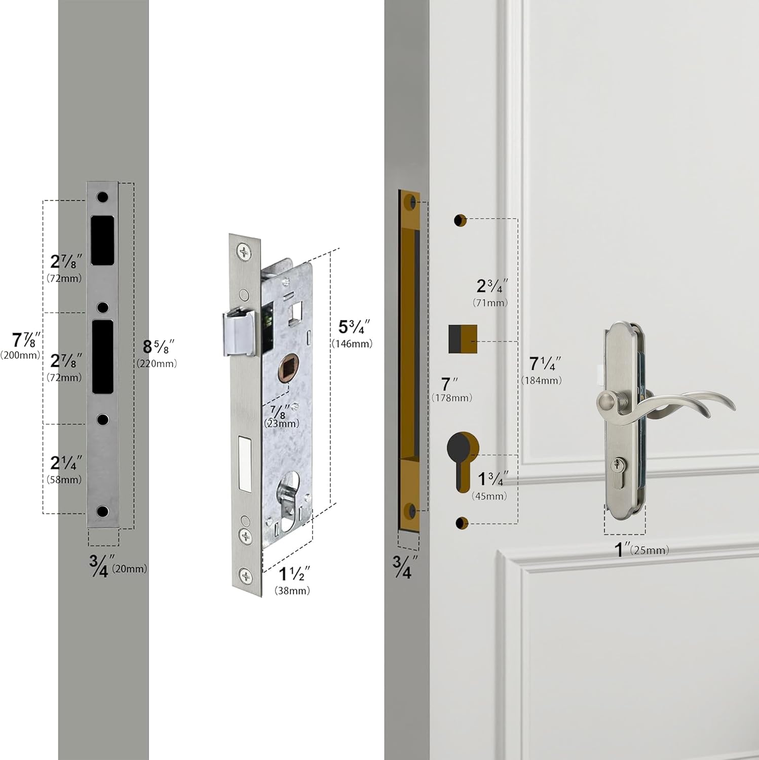 Dimension diagram for GRISHAM Storm Door Handle Replacement Kit