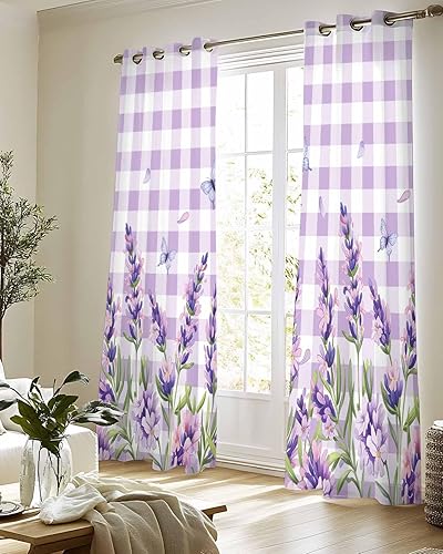 Miniatura 8 de Cortinas traslúcidas de acuarela con mosca de mariposa de 63 pulgadas de largo, juego de 2 paneles de cortinas para cocina, dormitorio, sala de