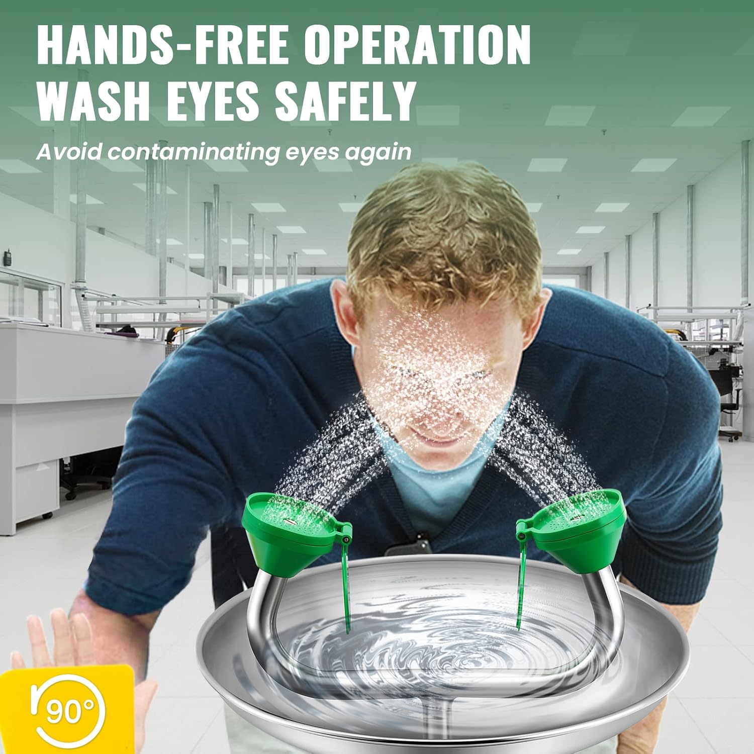 Huanyu Emergency Wall Mount Eye Wash Station Wall Mounted Eyewash Stations OSHA Approved Heavy Duty 304 Stainless Steel Plumbing Eye Washing Unit for Industrial Commercial Lab Use (1301)