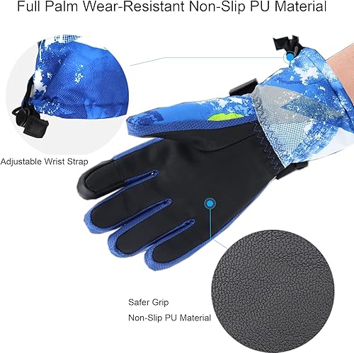 Miniatura 6 de 7-mi Guantes de invierno para niños, guantes de nieve para niños, snowboard, impermeables, forrados, de cuero, para niños y niñas