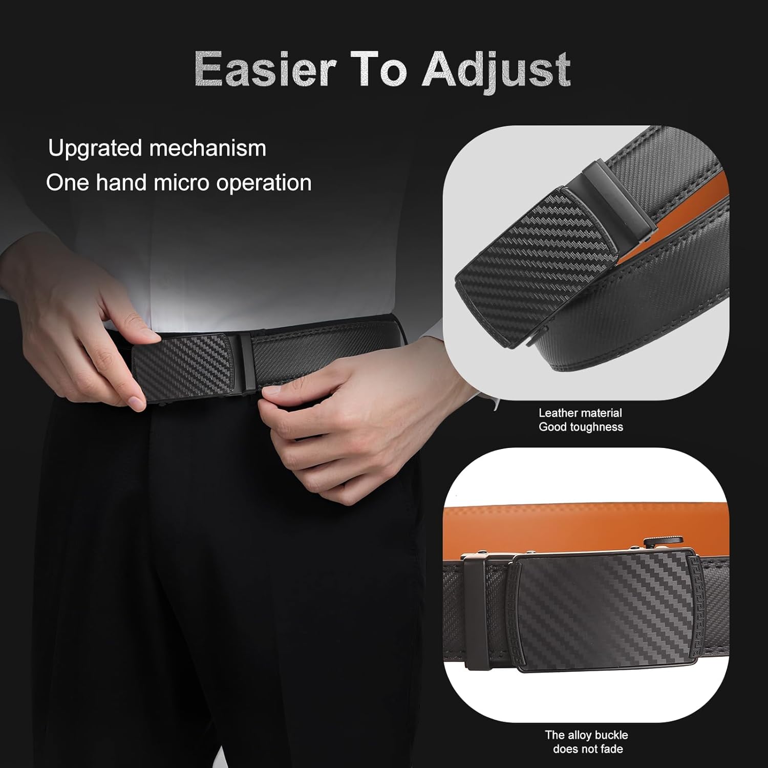 Men's Ratchet Belt Genuine Leather No-Hole Slide Buckle - Adjustable Men's Dress & Casual Belt - Image 5