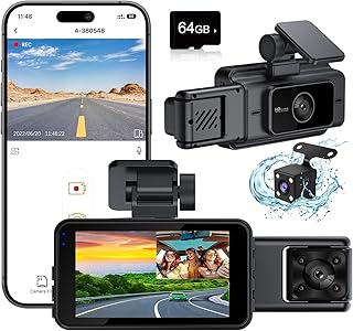 QNY Front and Rear Dash Camera, 64GB Card Car Camera, 3 Channel Dashboard Camera for Car, G-Sensor, 3" Ips Screen, 24H Par Price In India