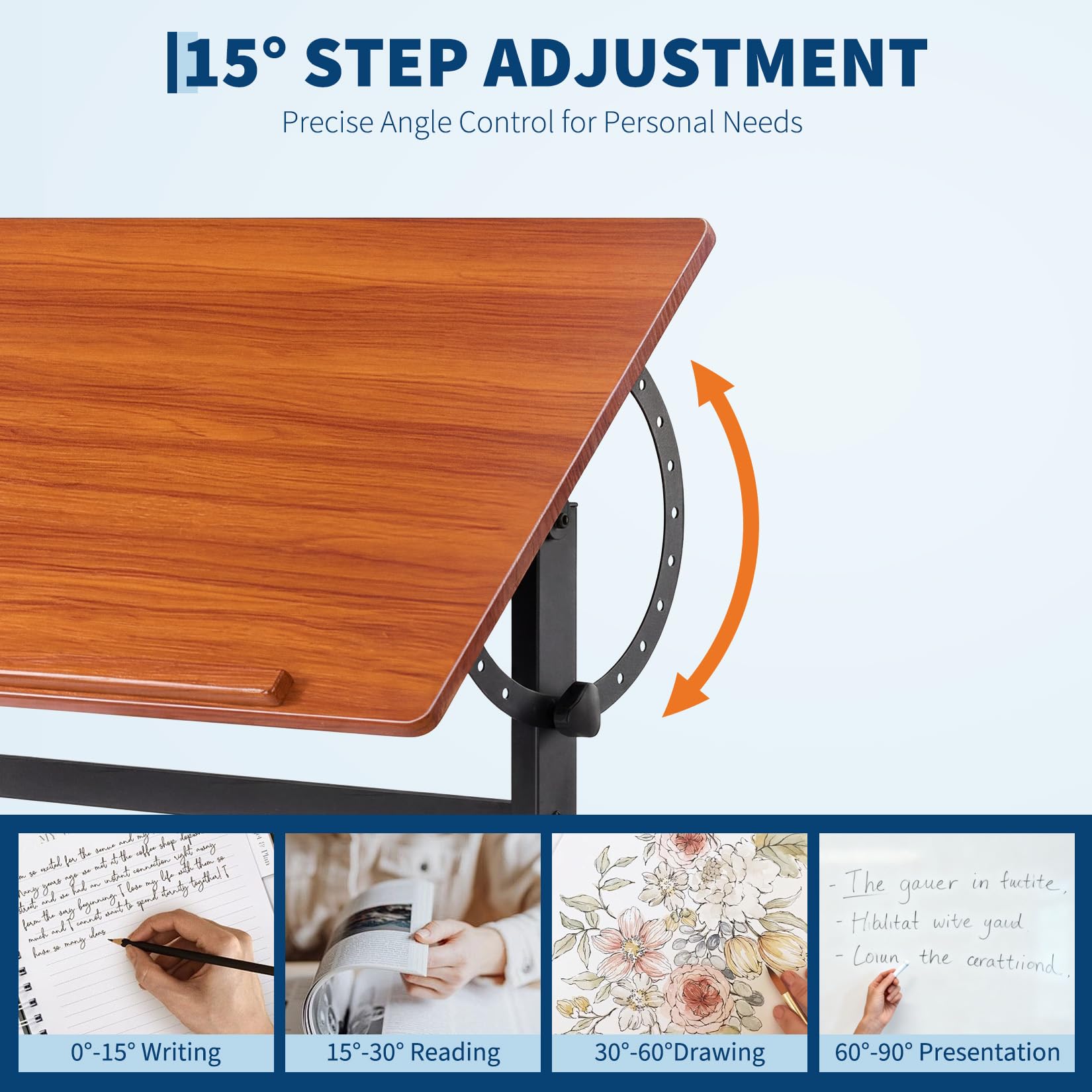 Table à Dessin Inclinable 0°-90° avec Acier Bois, Bureau à Dessin Inclinable avec Finition Noyer, Grand Plateau Antidérapant, Convient pour un Bureau à Domicile, un Studio ou un Usage Professionnel