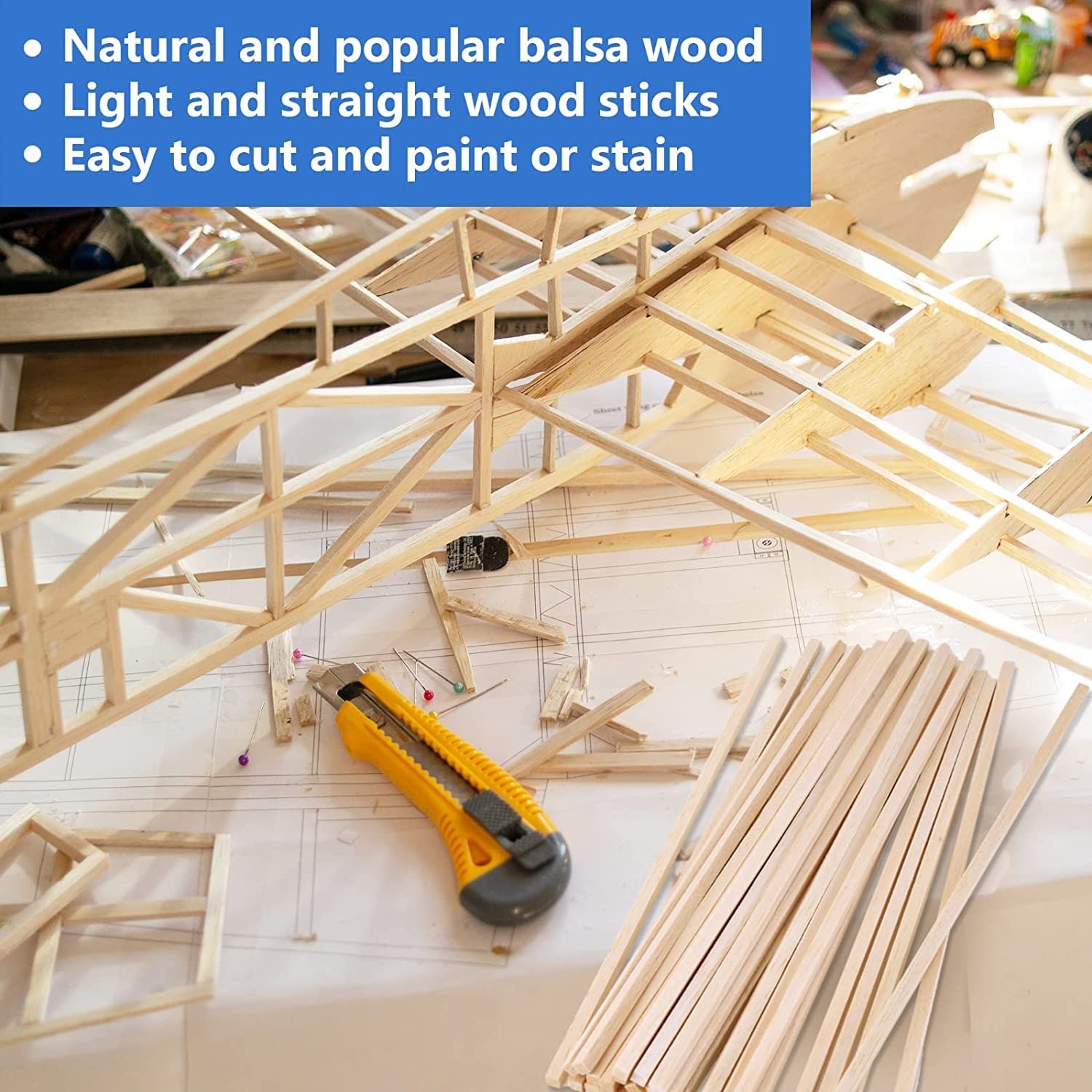 Niedokończone drewno Craft drewniane patyczki, 100 sztuk 0,16x0,16x12 cali listwy Balsa kwadratowe kołki twarde drewno niedokończone dla rzemiosła projekty DIY tworzenie modeli