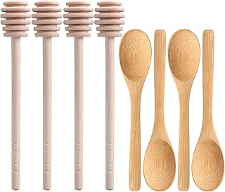 8 Pack Honey Sticks Dipper Set, 6 Inch Honeycomb Stirrer 4 Pcs with Bamb...