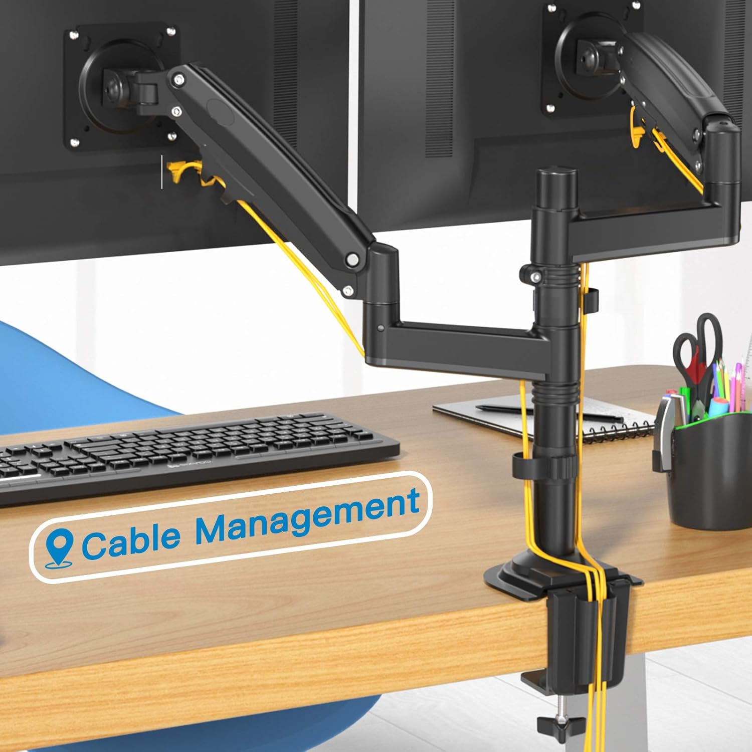 Best Deal HUANUO Dual Monitor Stand - Height Adjustable Gas Spring Arm Swivel Monitor Desk Mount Fits Two 22 to 32 inch Computer Screen with C Clamp, Grommet Mounting Base, Each Arm Hold 4.4 to 26.5 lbs
